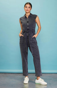 Sleeveless Washed Denim Jumpsuit