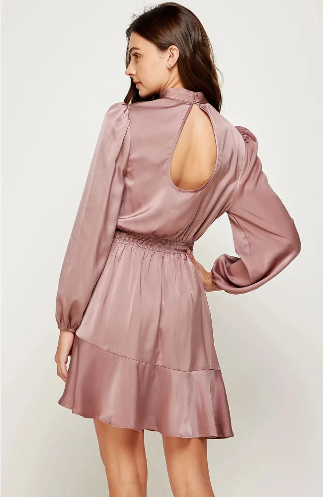 Greta High Neck Satin Mini Dress