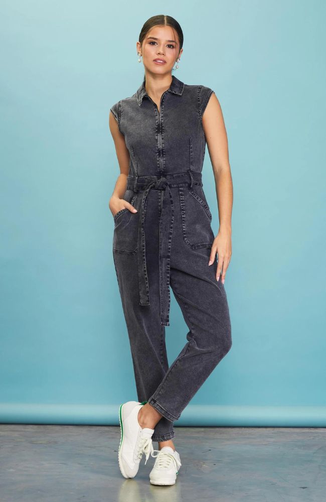 Sleeveless Washed Denim Jumpsuit