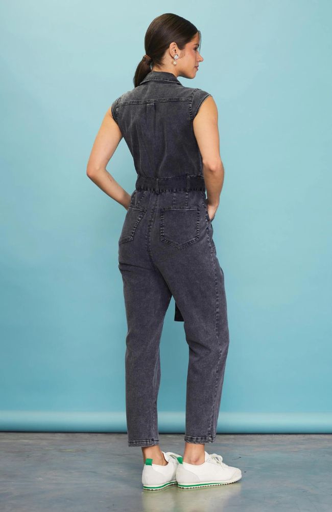 Sleeveless Washed Denim Jumpsuit