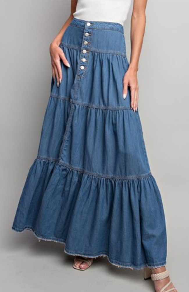 Denim Ruffle Maxi Skirt – Doxology