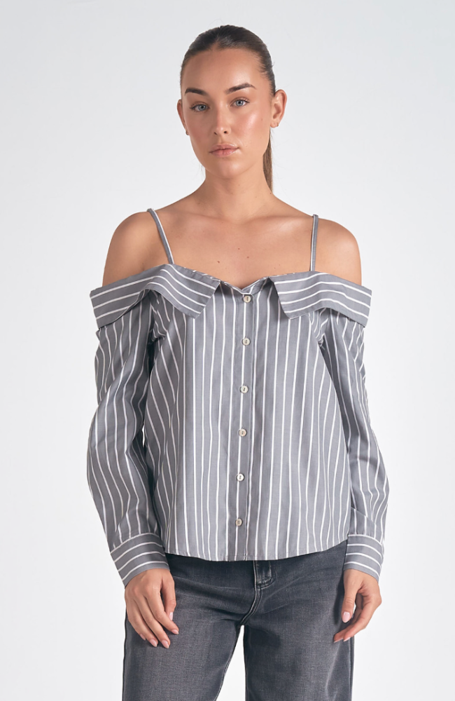 Yaritza Grey Striped Top