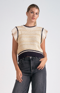 Hayden Beige Blue Sweater Top