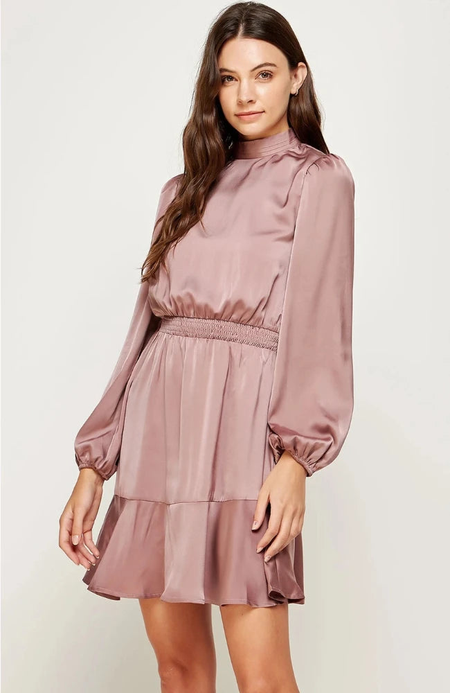 Greta High Neck Satin Mini Dress